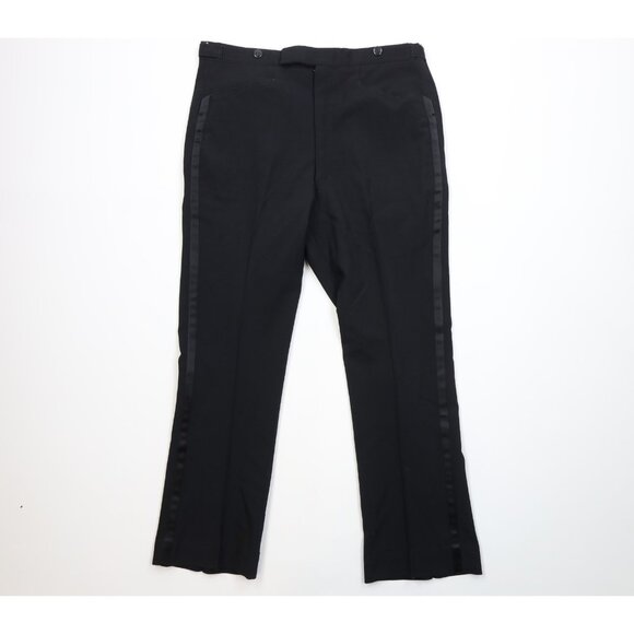 Vtg 60s 70s Streetwear Mens 34x30 Rayon Gabardine Wool Flared Tuxedo Pants USA